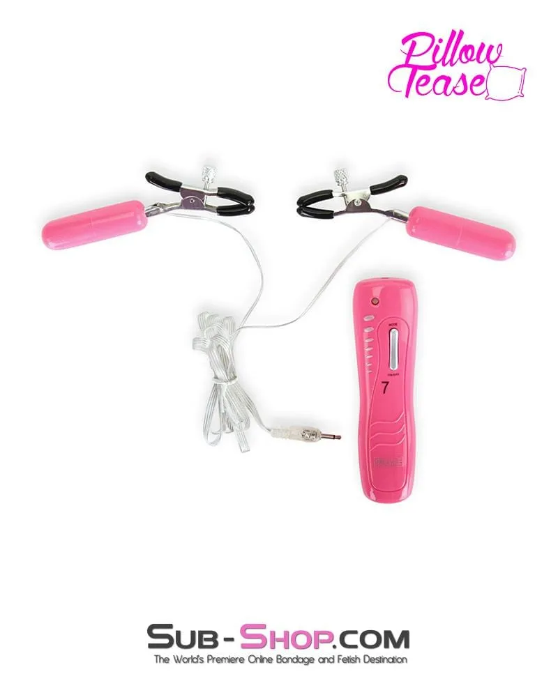 7807M-SIS      Pretty Sissy Clitty Clamps Feminization BDSM Training 7 Function Vibrating Pink Nipples, Cock or Balls Clamp Set