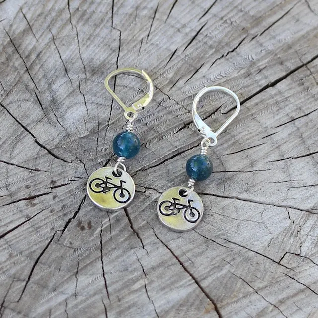 Adventure series bike charm earrings with Swarovski crystals and natural stones