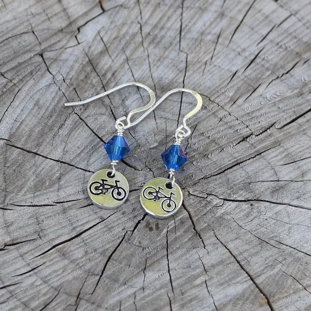 Adventure series bike charm earrings with Swarovski crystals and natural stones