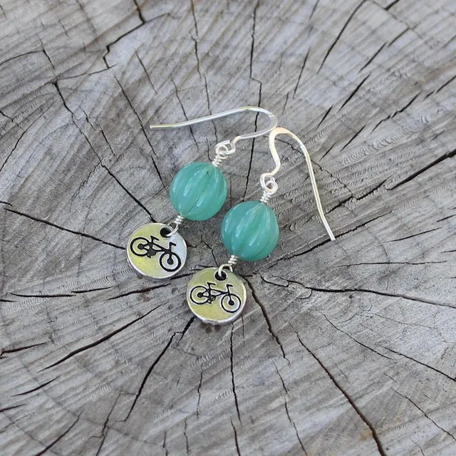 Adventure series bike charm earrings with Swarovski crystals and natural stones