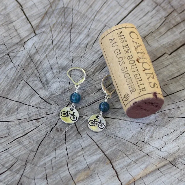 Adventure series bike charm earrings with Swarovski crystals and natural stones
