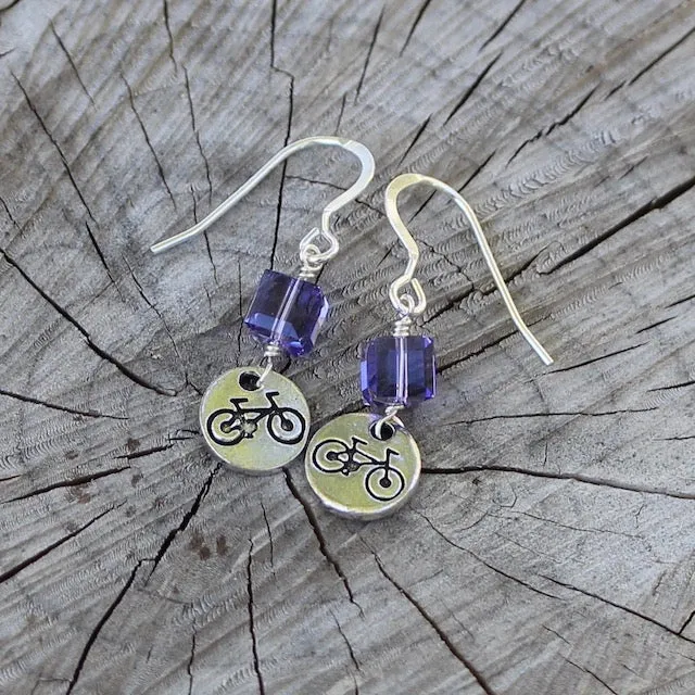 Adventure series bike charm earrings with Swarovski crystals and natural stones