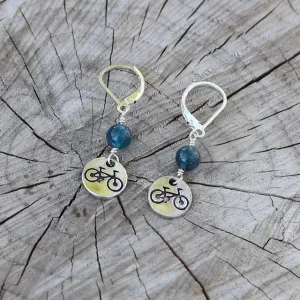 Adventure series bike charm earrings with Swarovski crystals and natural stones