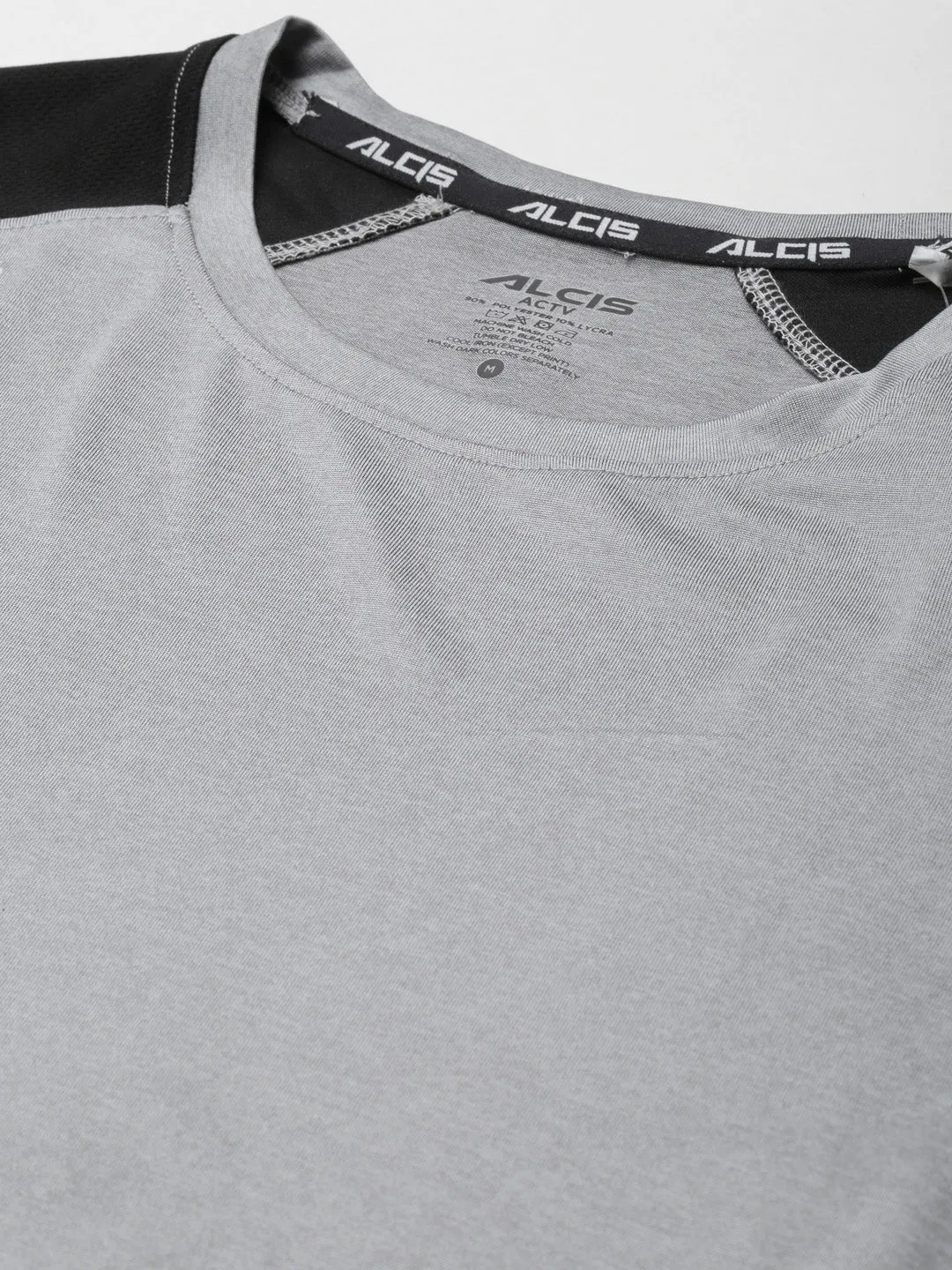 ALCIS Men Charcoal & Black Colourblocked Slim Fit Running T-shirt