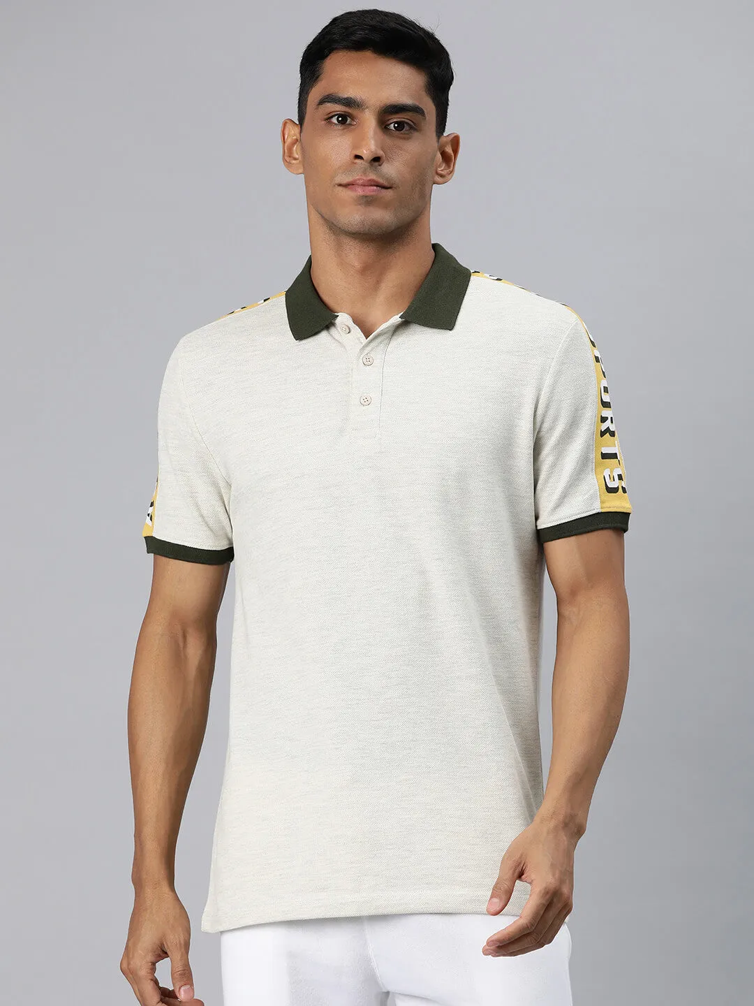 Alcis Men Grey Typography Printed Polo Collar T-shirt