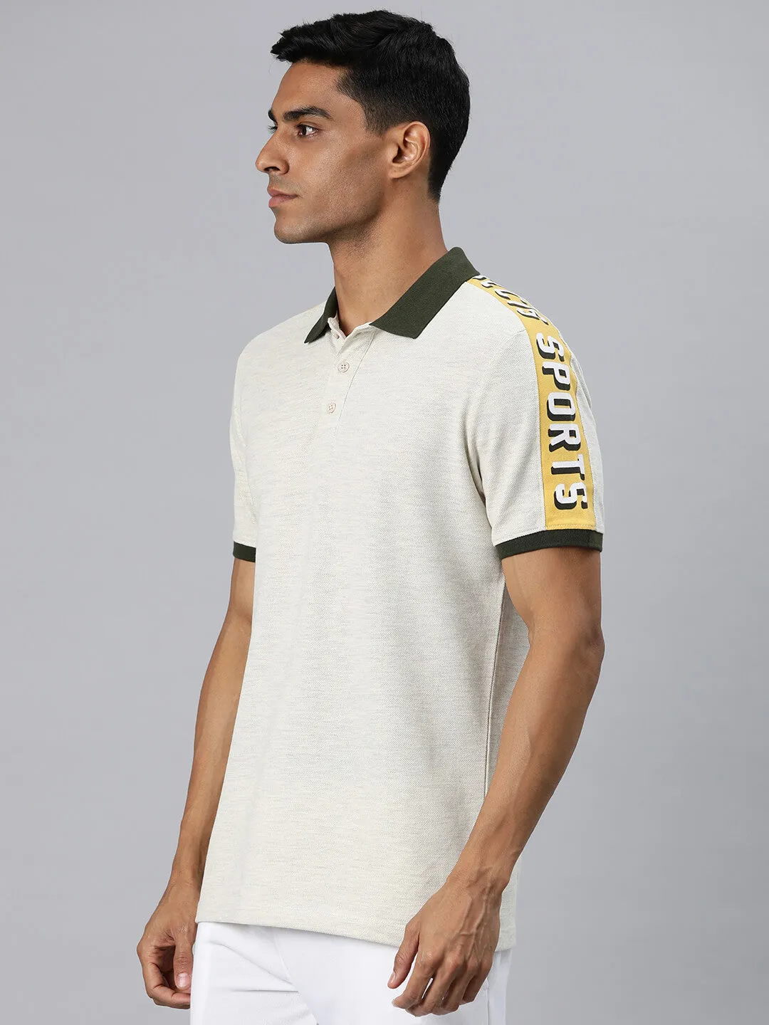 Alcis Men Grey Typography Printed Polo Collar T-shirt