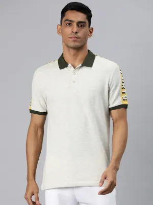 Alcis Men Grey Typography Printed Polo Collar T-shirt