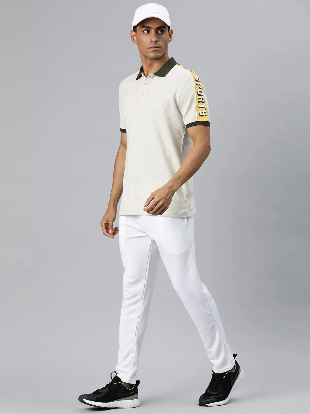 Alcis Men Grey Typography Printed Polo Collar T-shirt