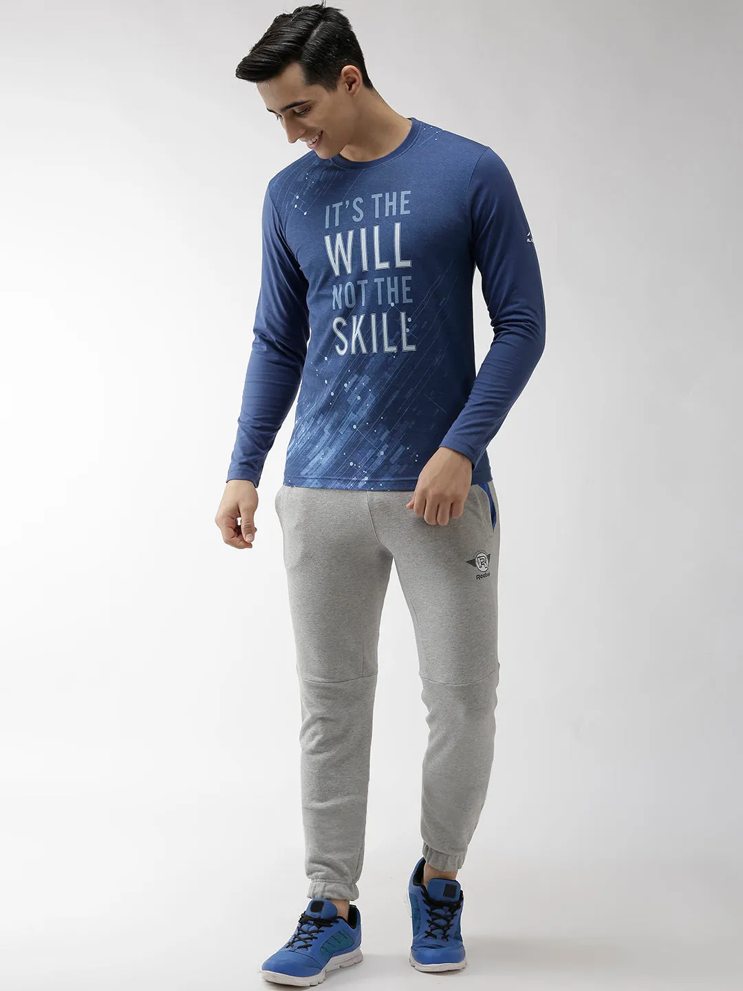 Alcis Men Navy Blue Printed Round Neck Training T-shirt