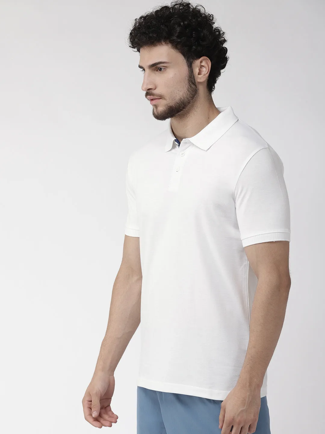 Alcis Men White Solid Polo Collar Training T-shirt