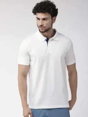 Alcis Men White Solid Polo Collar Training T-shirt