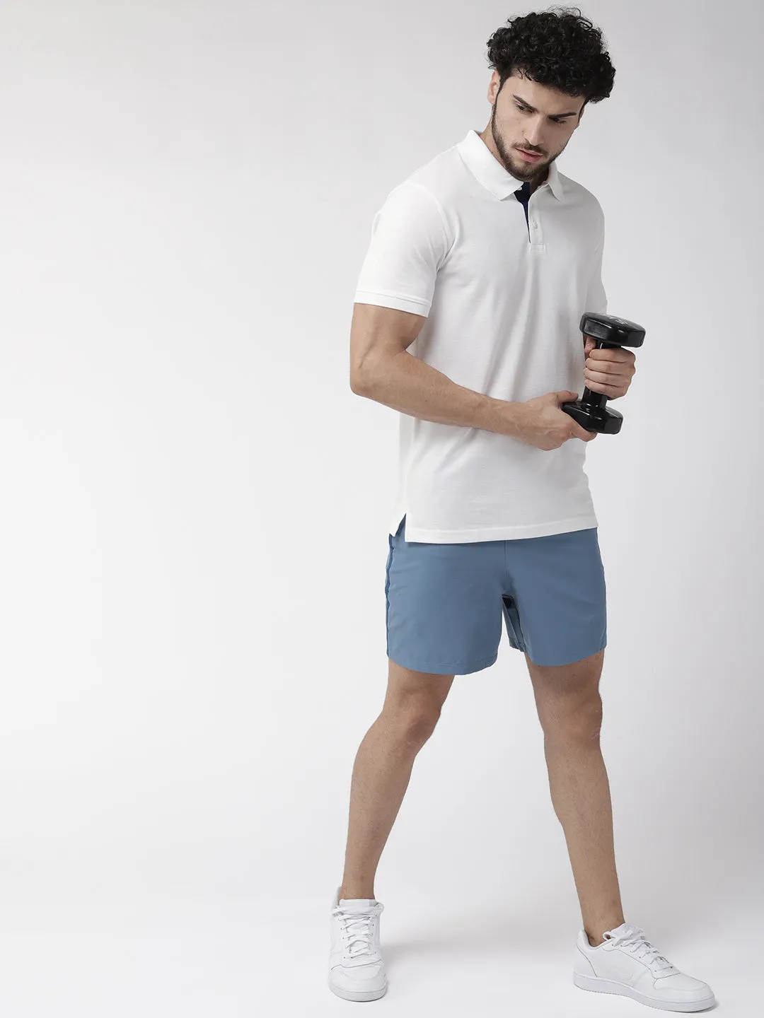 Alcis Men White Solid Polo Collar Training T-shirt