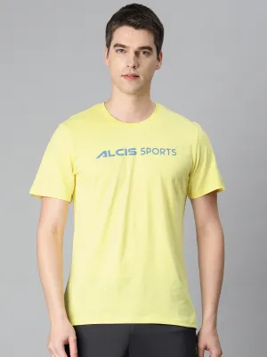 Alcis Men Yellow Typography Printed Anti Static Slim Fit Sports T-shirt