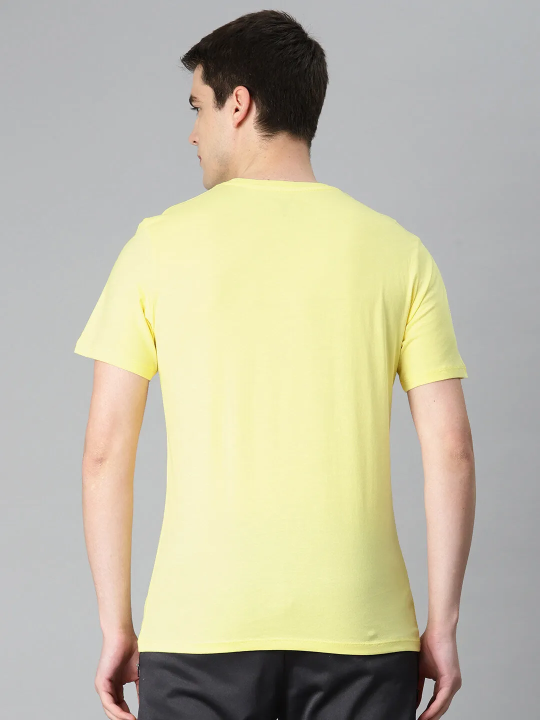 Alcis Men Yellow Typography Printed Anti Static Slim Fit Sports T-shirt