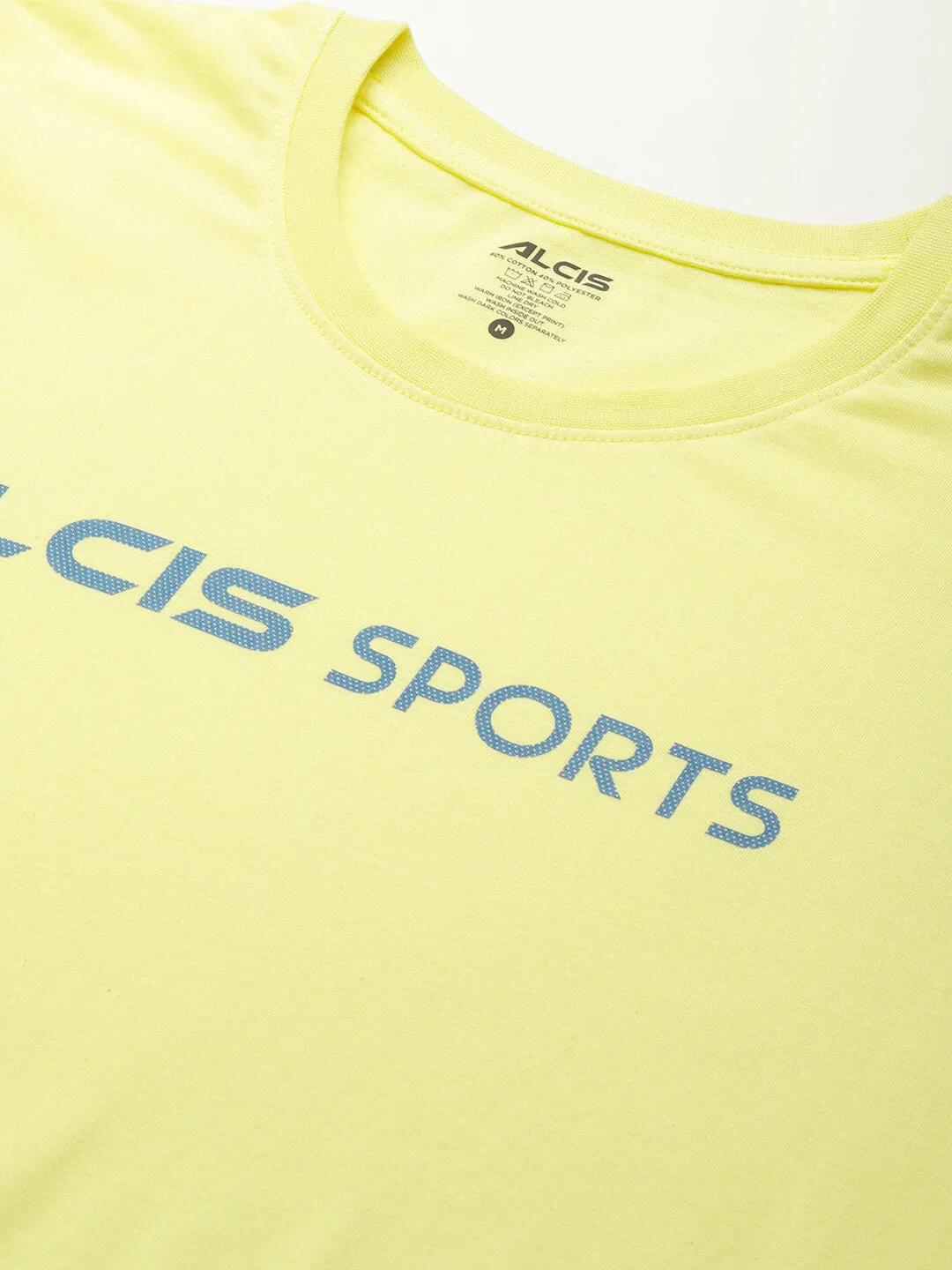 Alcis Men Yellow Typography Printed Anti Static Slim Fit Sports T-shirt