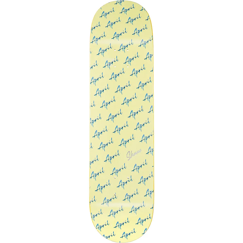 April Shane O'Neill Script Logo Yellow Skateboard Deck 8.5"