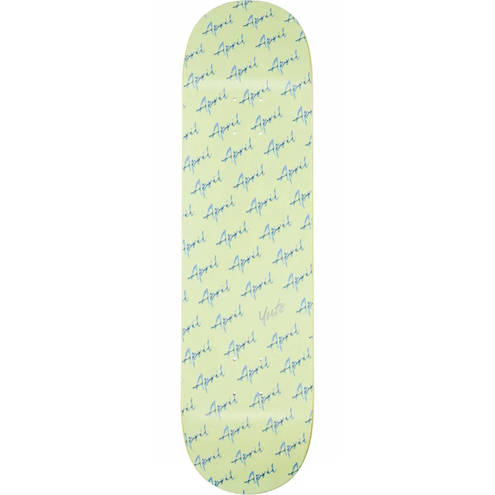 April Yuto Horigome Script Logo Green Skateboard Deck 8.25"