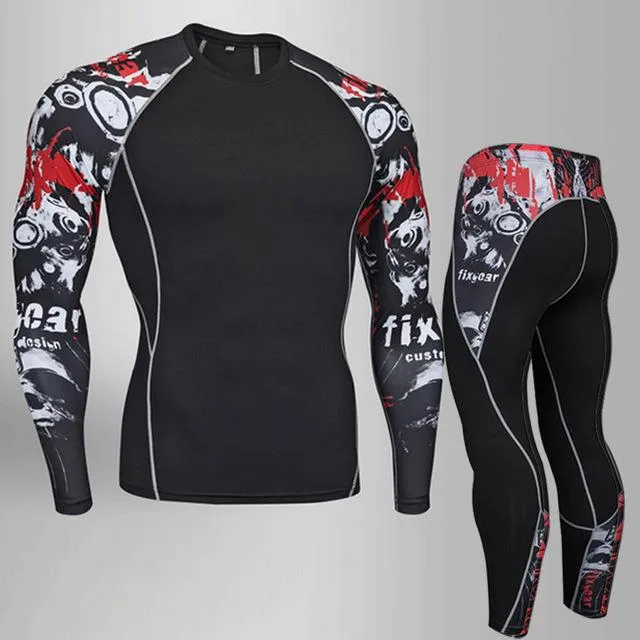 BEST NEW Mens Compression Set Running Tights Workout Fitness Training Tracksuit Long Sleeves