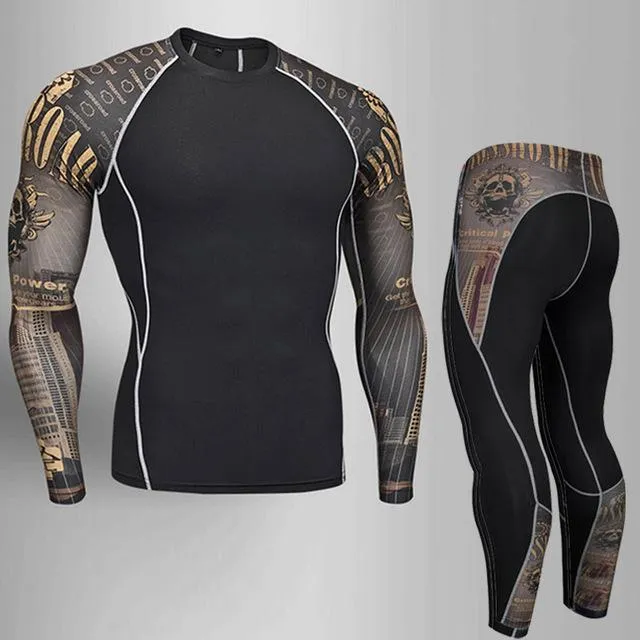 BEST NEW Mens Compression Set Running Tights Workout Fitness Training Tracksuit Long Sleeves