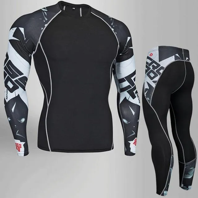 BEST NEW Mens Compression Set Running Tights Workout Fitness Training Tracksuit Long Sleeves