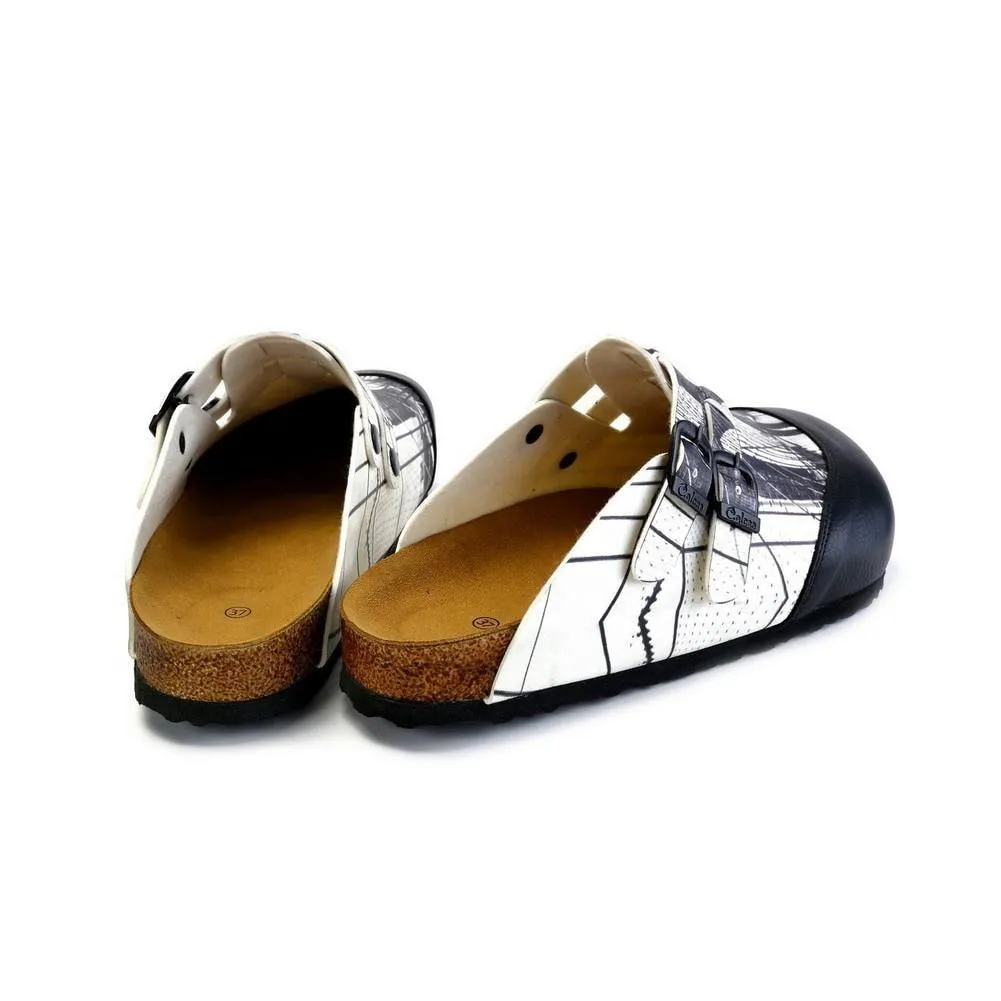 Black and White, Brooklyn Bridge Patterned Clogs - CAL1702