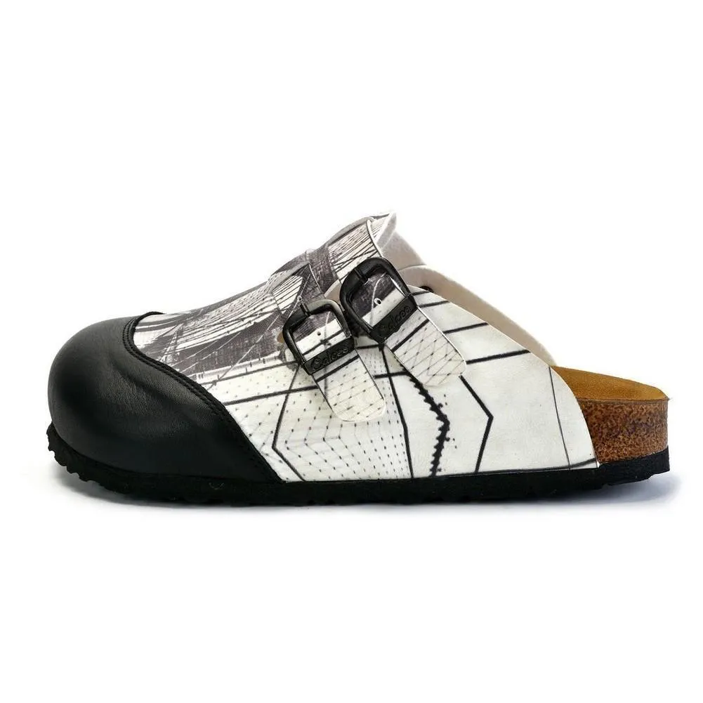 Black and White, Brooklyn Bridge Patterned Clogs - CAL1702
