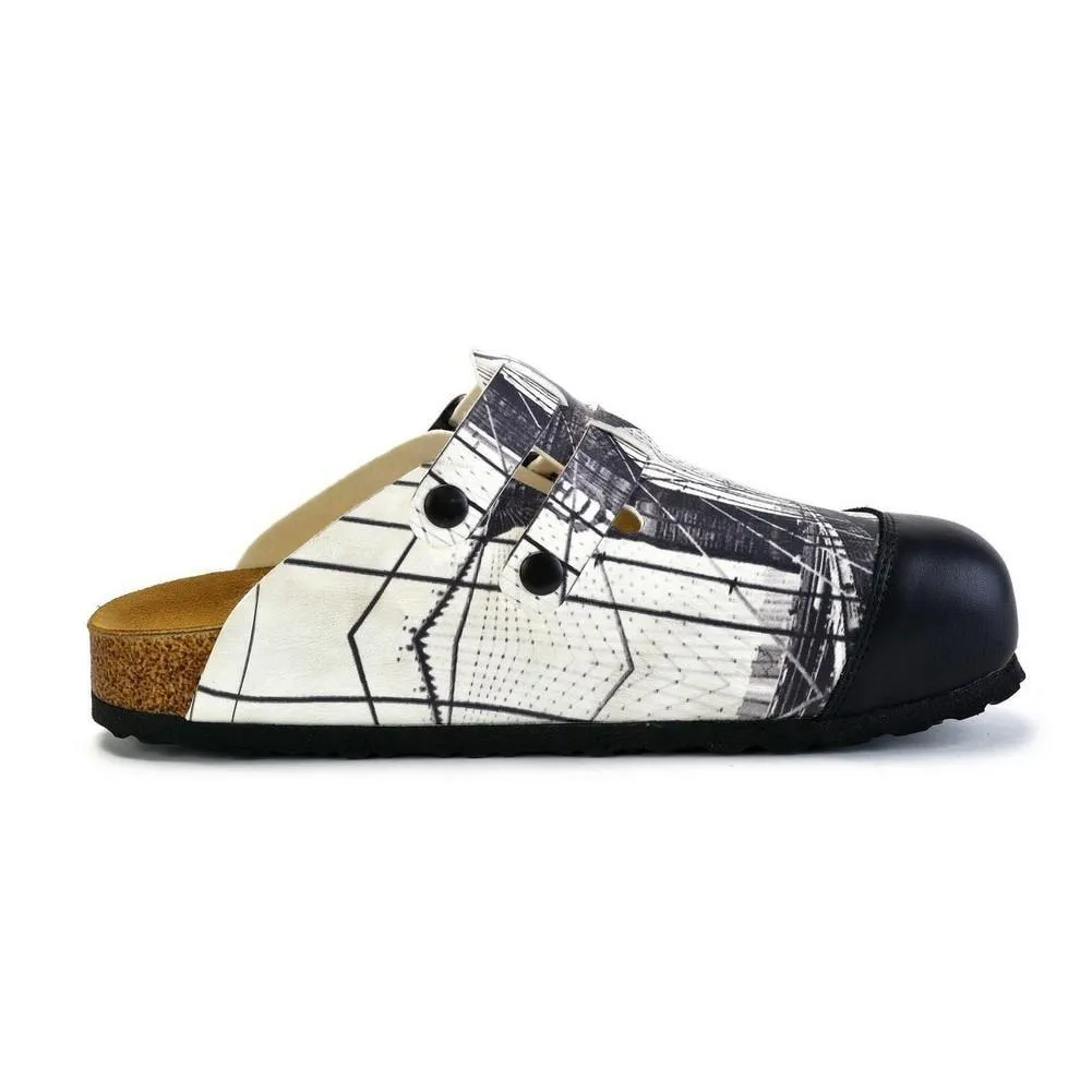 Black and White, Brooklyn Bridge Patterned Clogs - CAL1702