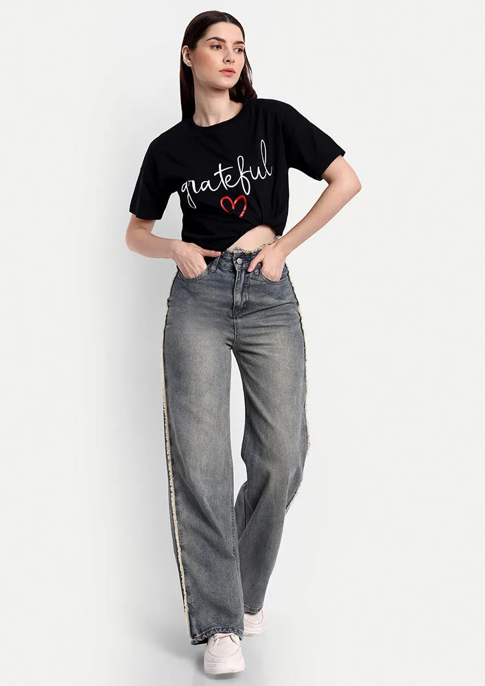 Black Grateful Print Short Sleeve T-Shirt