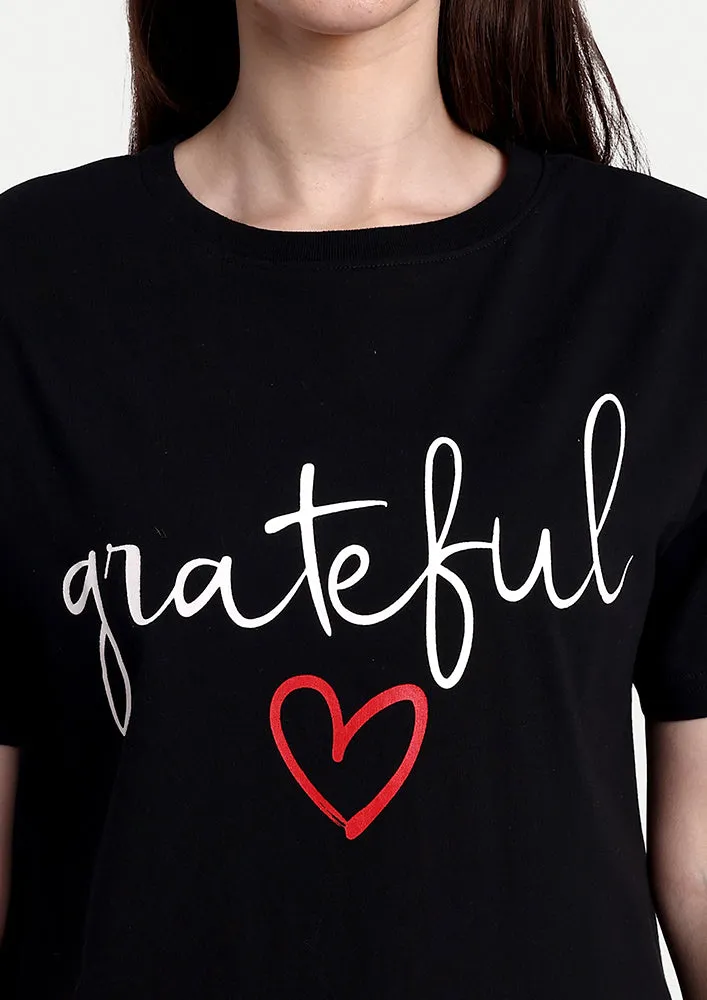 Black Grateful Print Short Sleeve T-Shirt