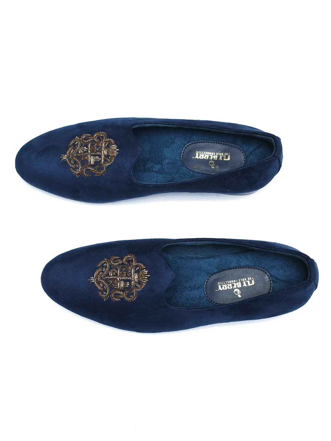 Block Heel Navy Blue Juttis with Embroidery for Men