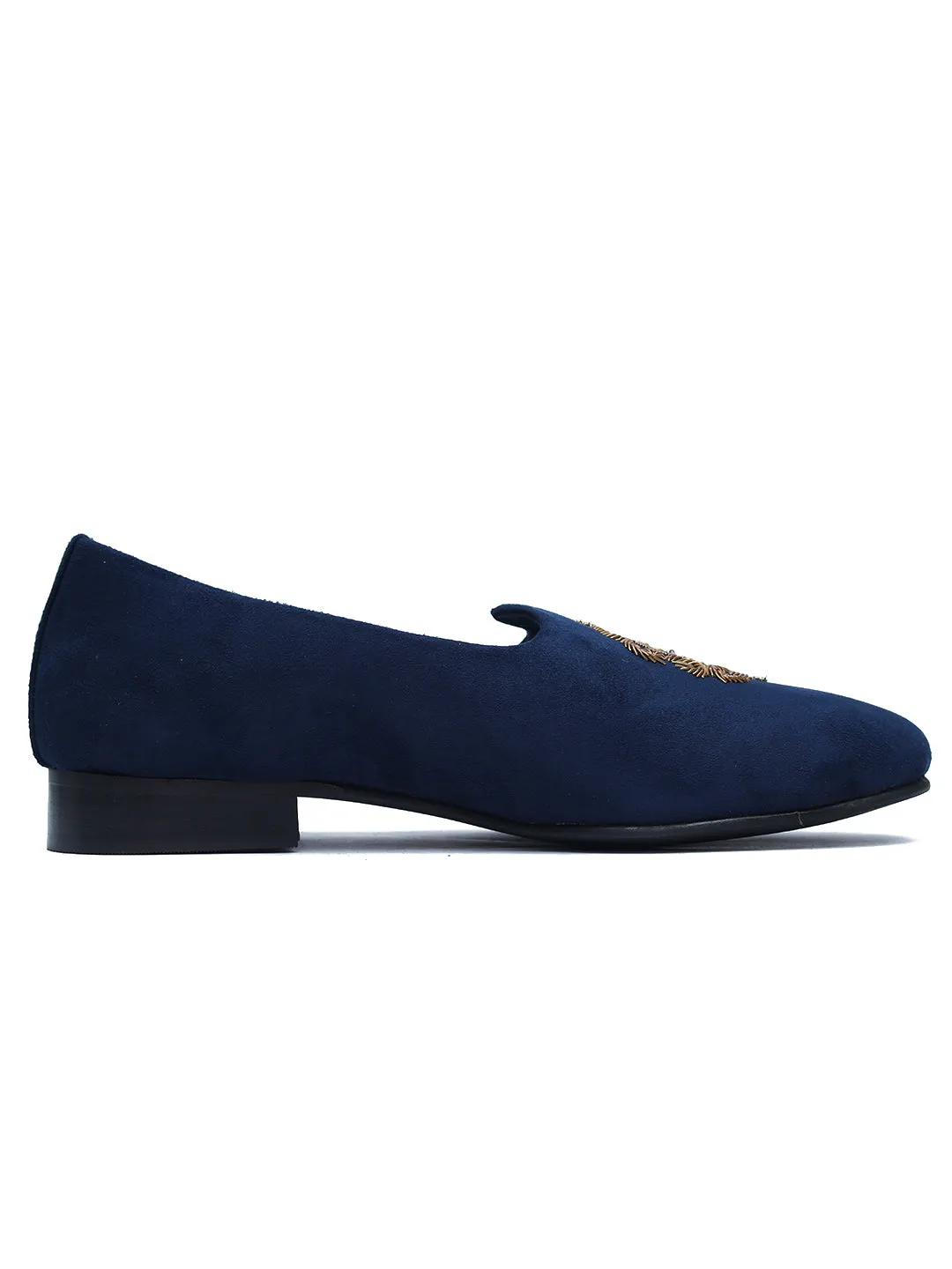 Block Heel Navy Blue Juttis with Embroidery for Men