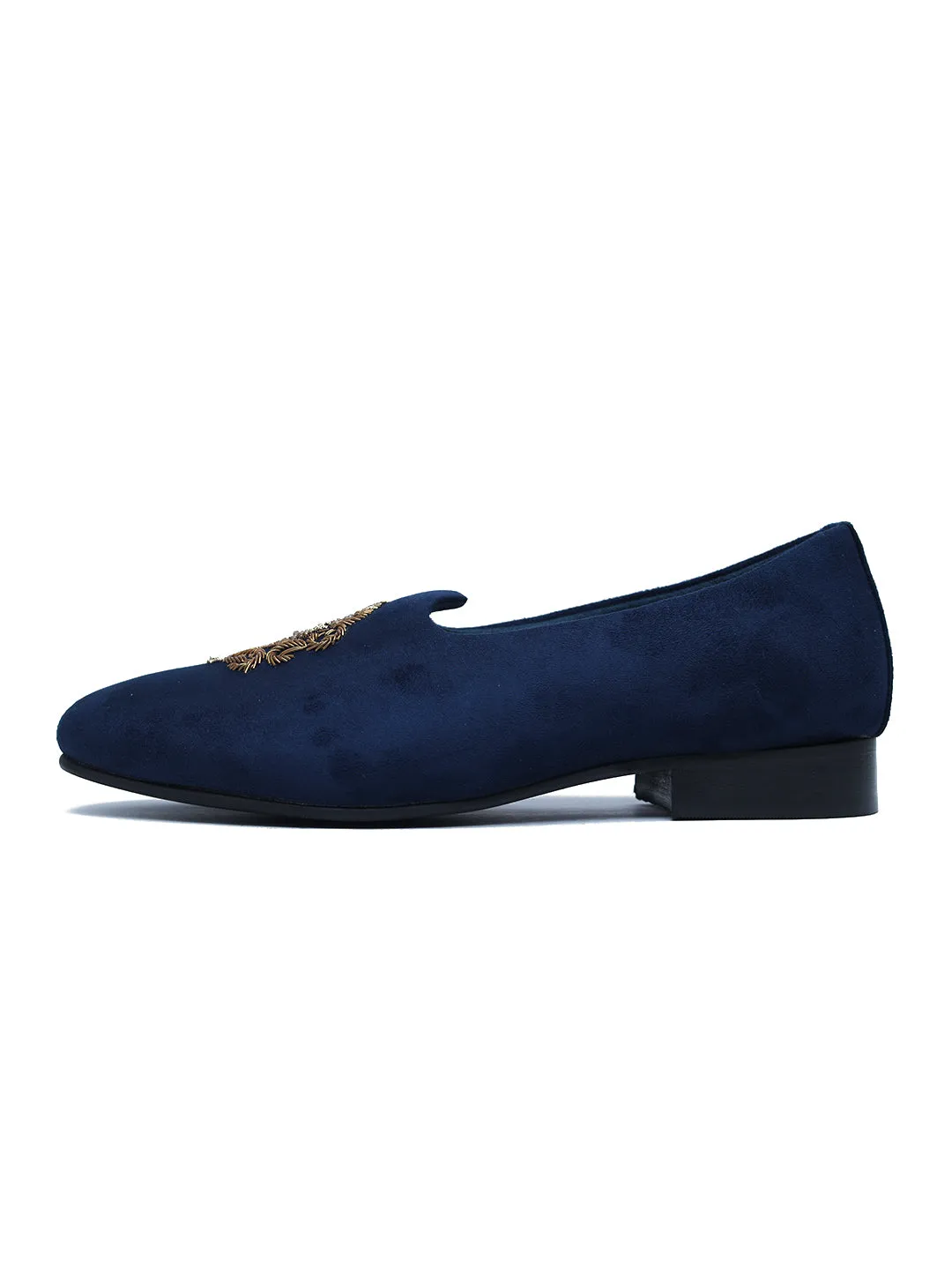 Block Heel Navy Blue Juttis with Embroidery for Men