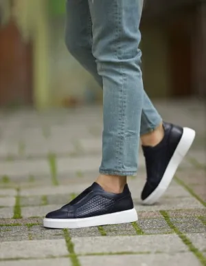 Blue Laceless Woven Slip-On Sneakers