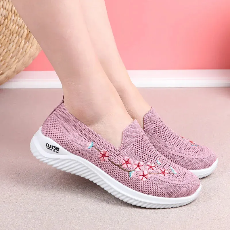 Breathable Floral Mesh Comfort Sneakers for Women