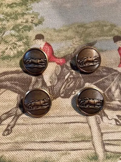 Buttons Antiqued Brass with Running Fox Relief Image New Set of Four