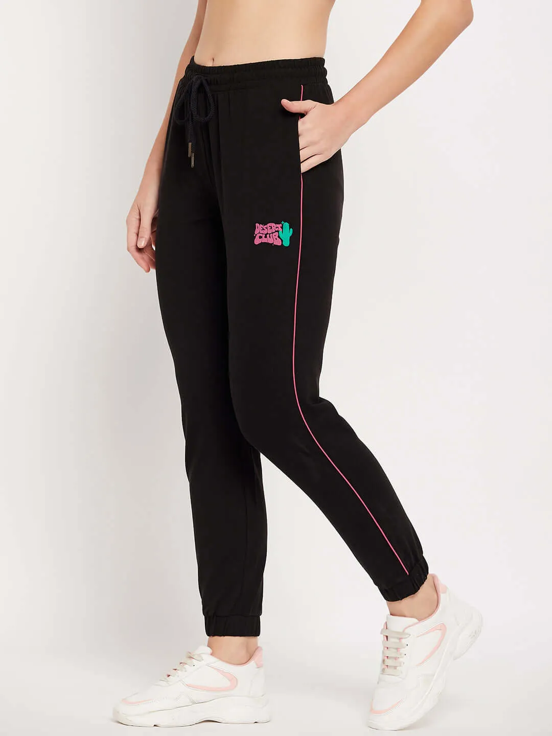 Camla Barcelona Black Cotton Typography Trackpants