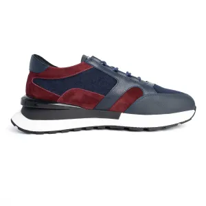 Classic Burgundy and Blue Leather Sneakers