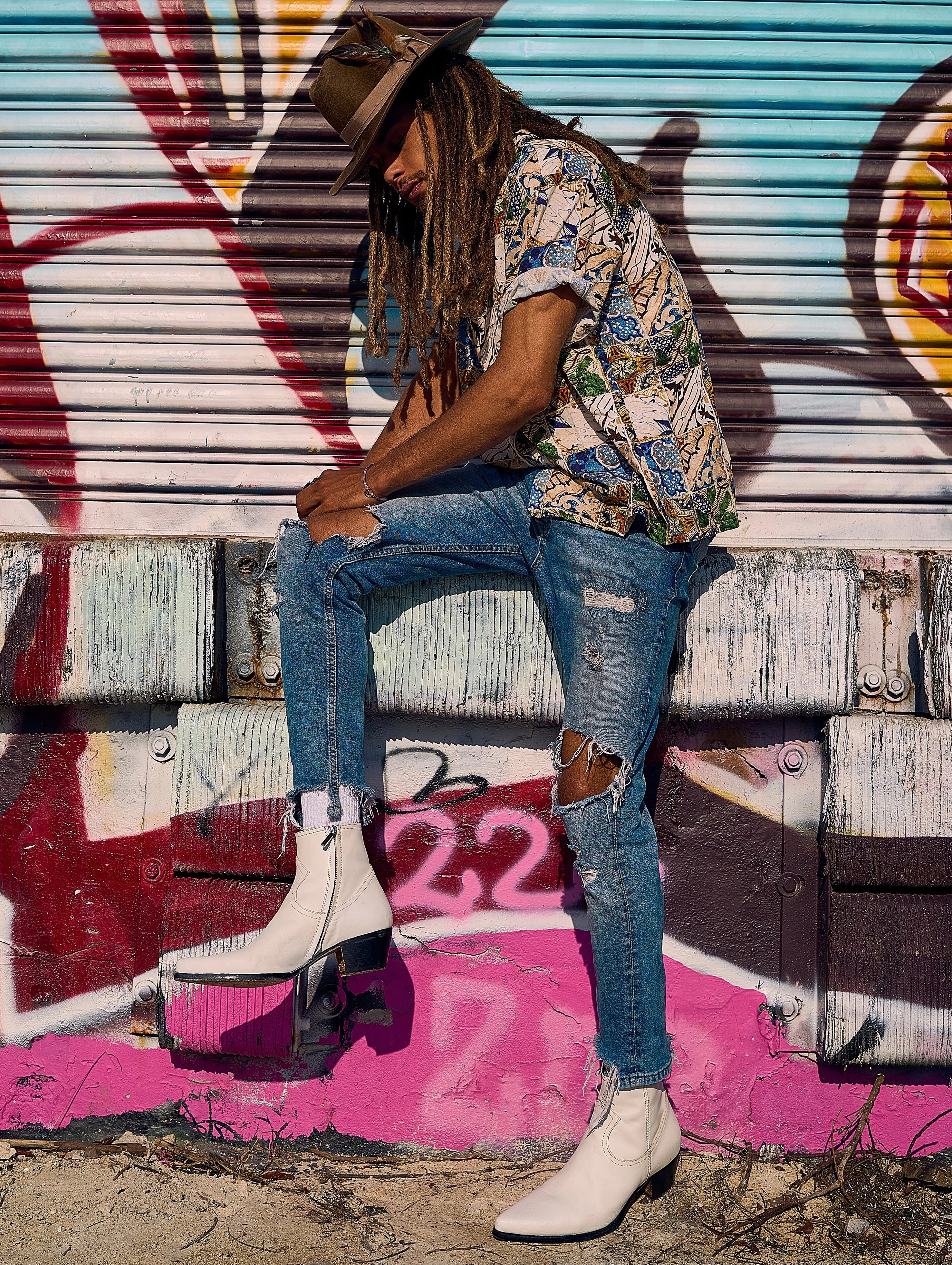 CLINT ANKLE BOOT IN DISTRESSED WHITE VACCHETTA LEATHER