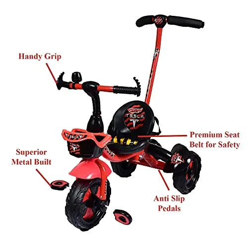Cosmo Baby Tricycle Kids / Baby Tricycle with Parental Control, Cushion Seat for 12 Months to 84 Months Boys / Girls / Kid Carrying Capacity Upto 30kg- RED