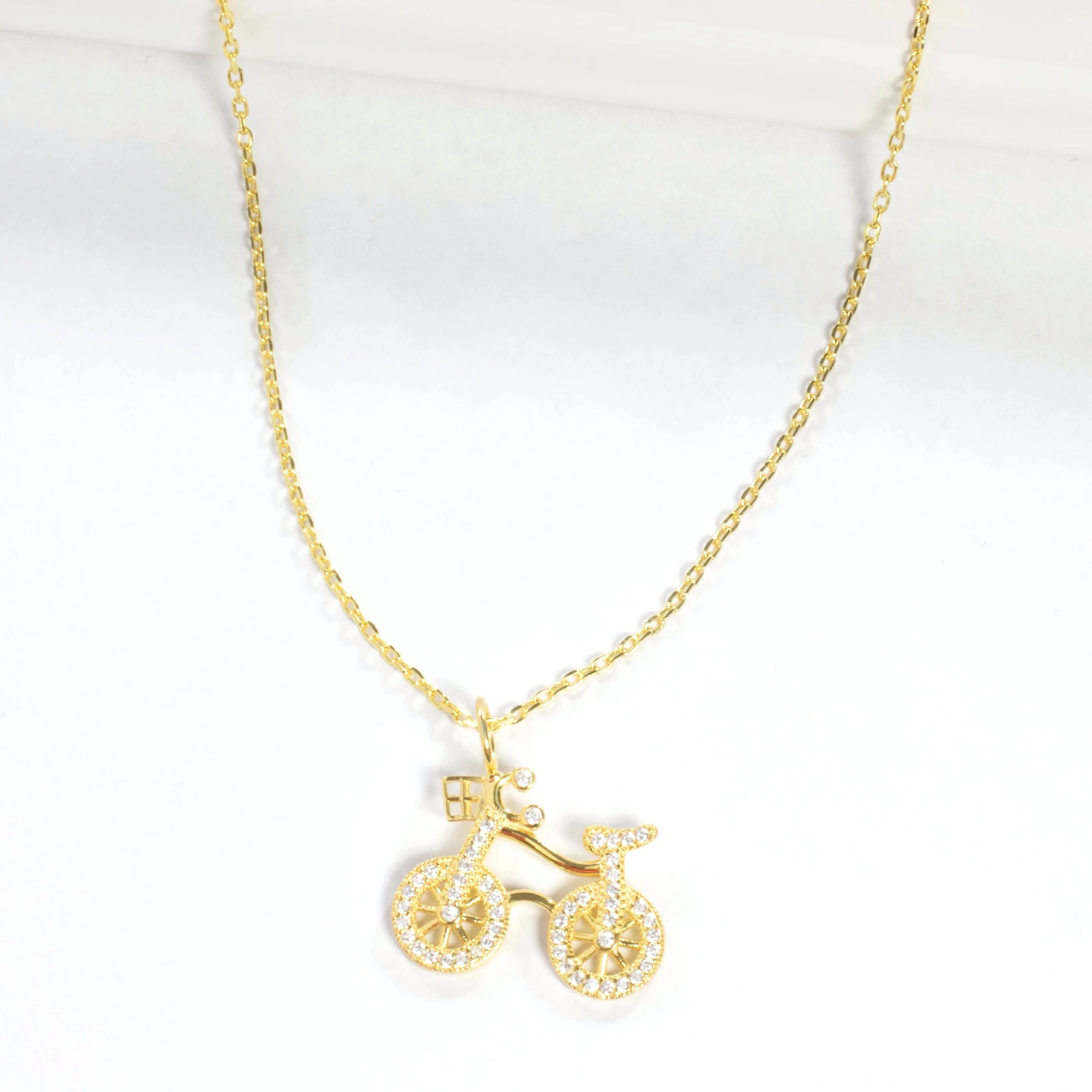 CZ Bicycle Necklace - Gold or Silver