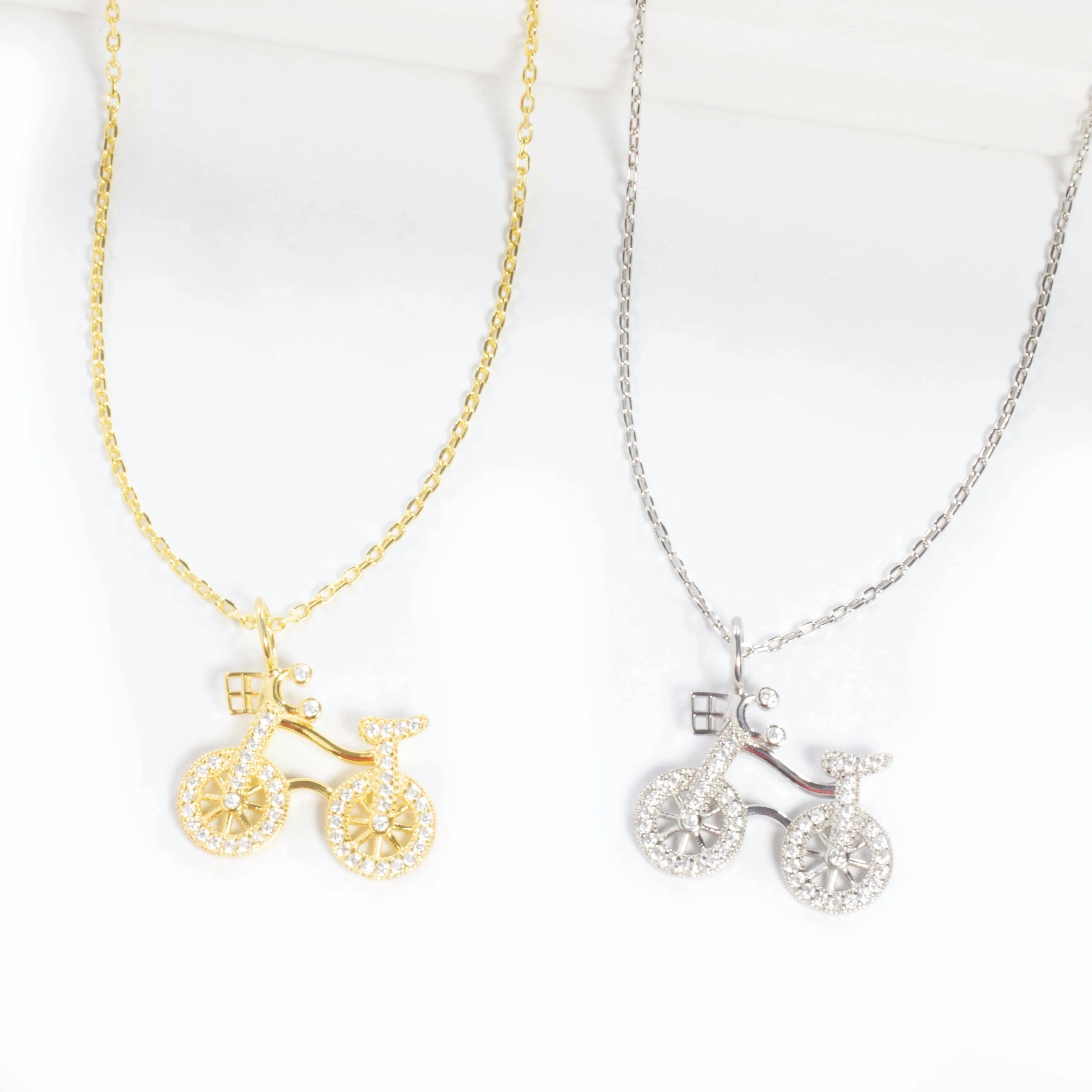 CZ Bicycle Necklace - Gold or Silver