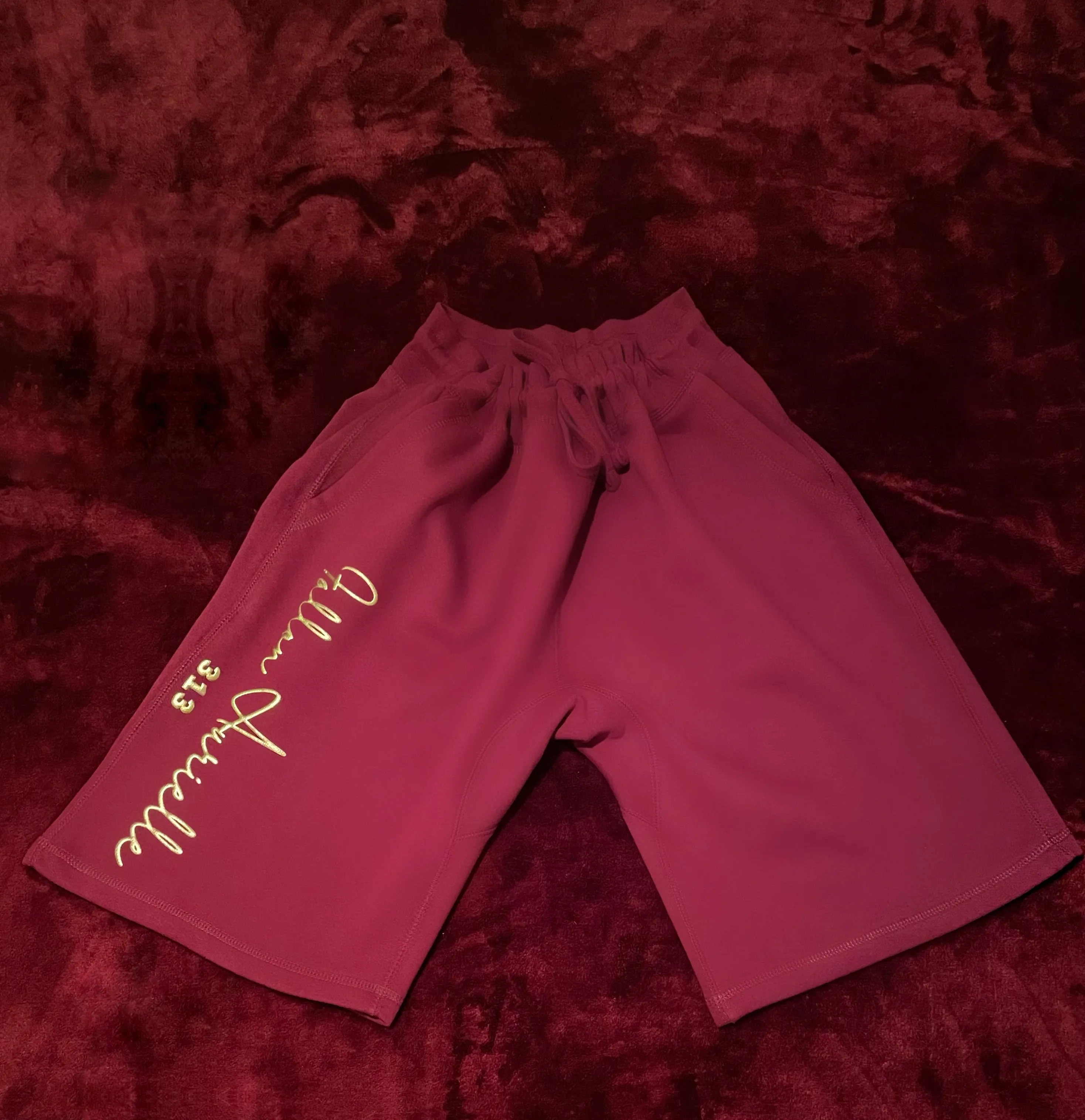 Fallon Aurielle Unisex Signature 3 Piece 313 Rep Yo Set Area Code Short Set (Burgundy & Gold)