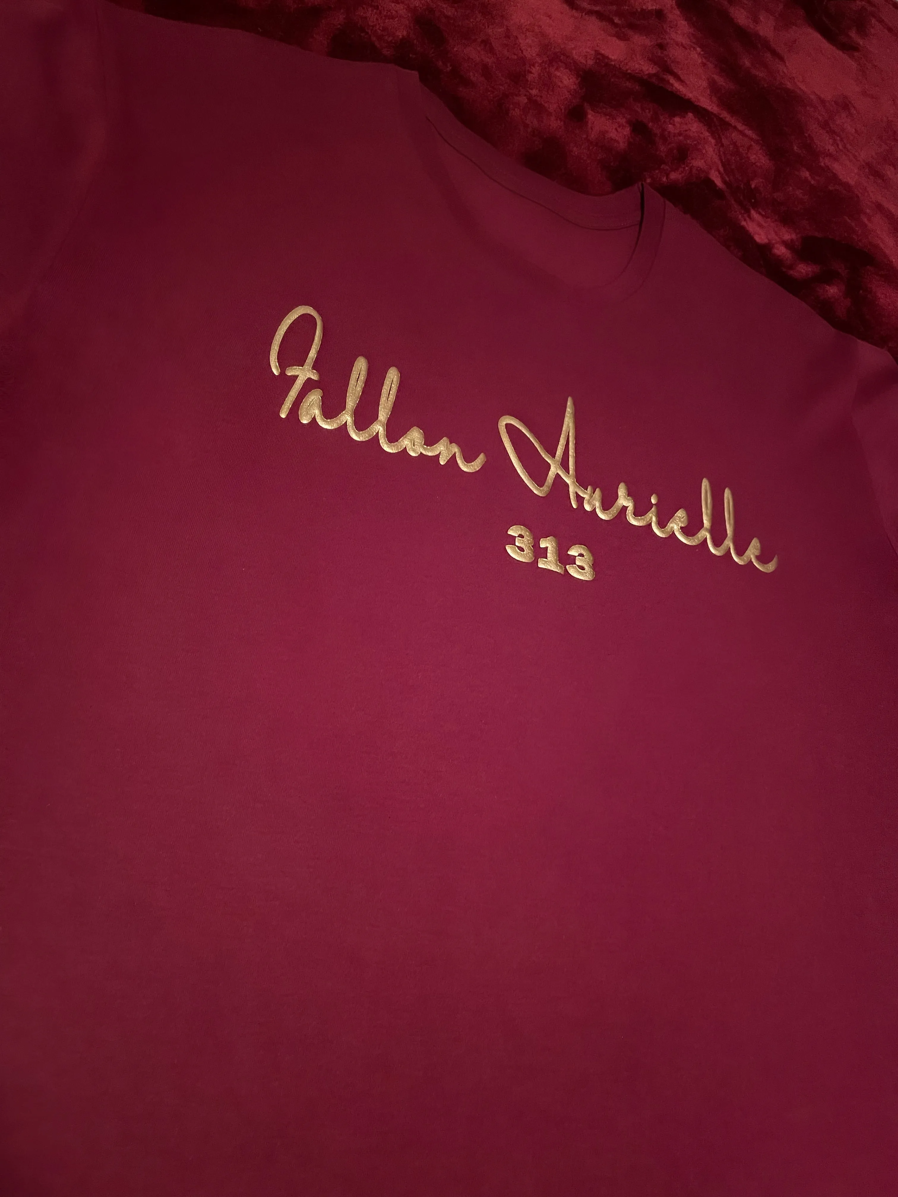 Fallon Aurielle Unisex Signature 3 Piece 313 Rep Yo Set Area Code Short Set (Burgundy & Gold)