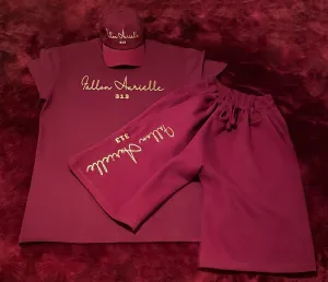 Fallon Aurielle Unisex Signature 3 Piece 313 Rep Yo Set Area Code Short Set (Burgundy & Gold)