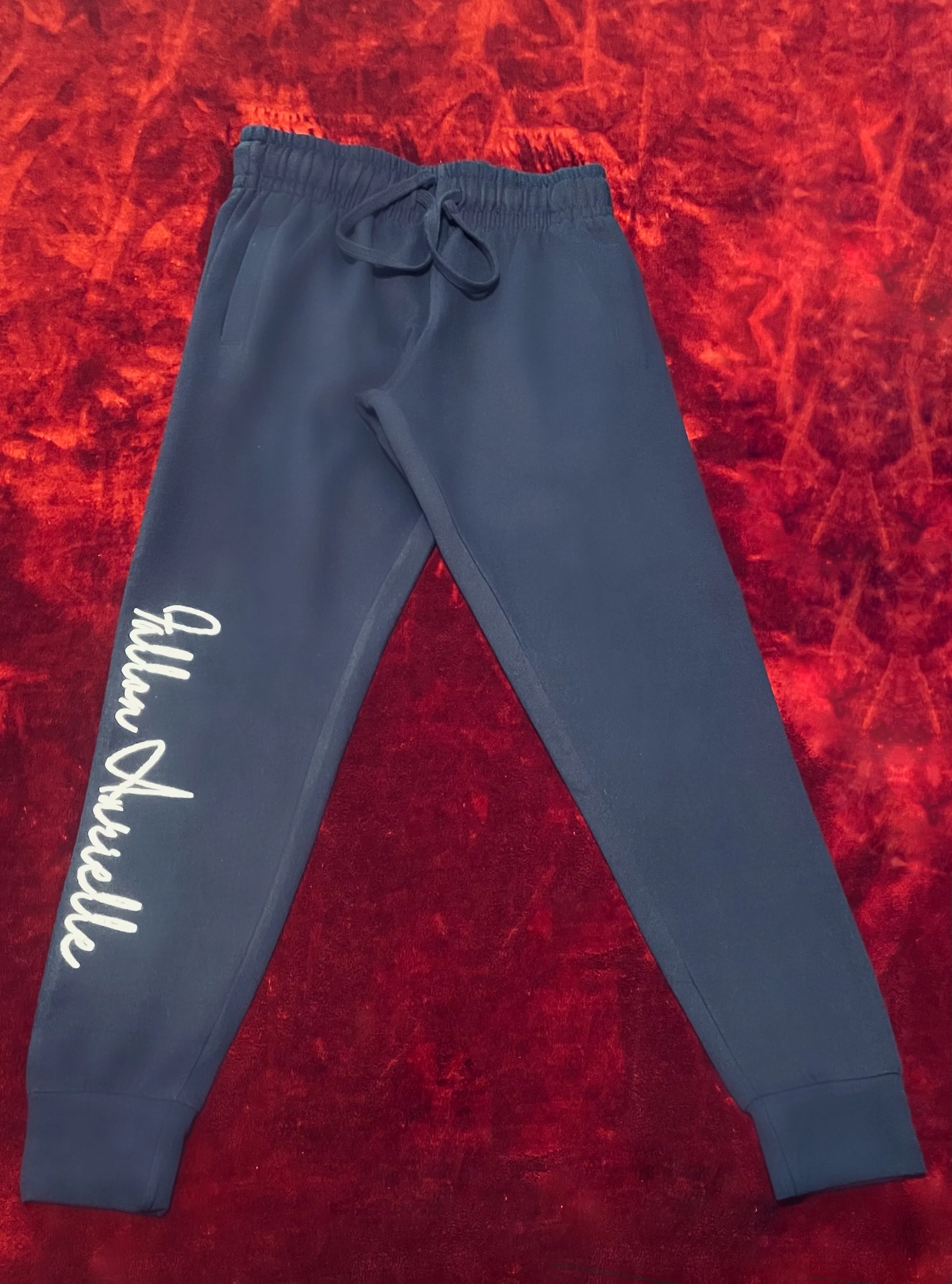 Fallon Aurielle Unisex Signature Aquarius Logo & Name Zodiac Jogging Set (Navy Blue & White)