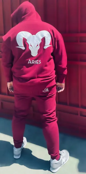 Fallon Aurielle Unisex Signature Aries Ram & Name Zodiac Jogging Set (Burgundy & Silver)