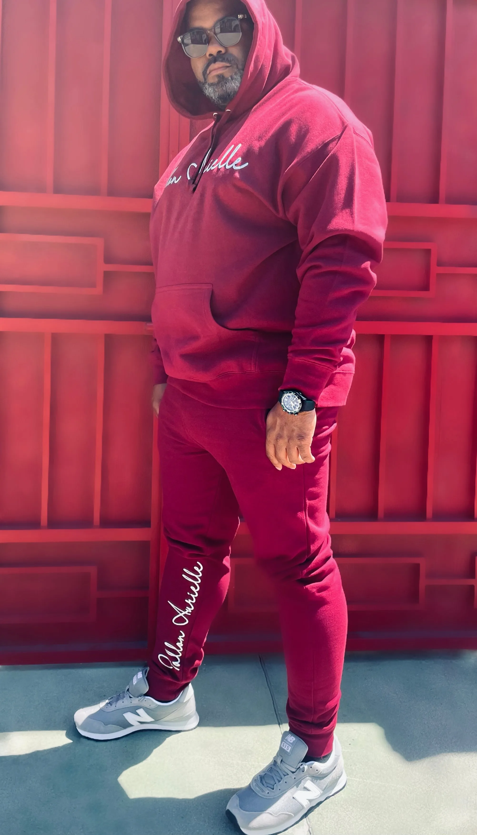 Fallon Aurielle Unisex Signature Aries Ram & Name Zodiac Jogging Set (Burgundy & Silver)