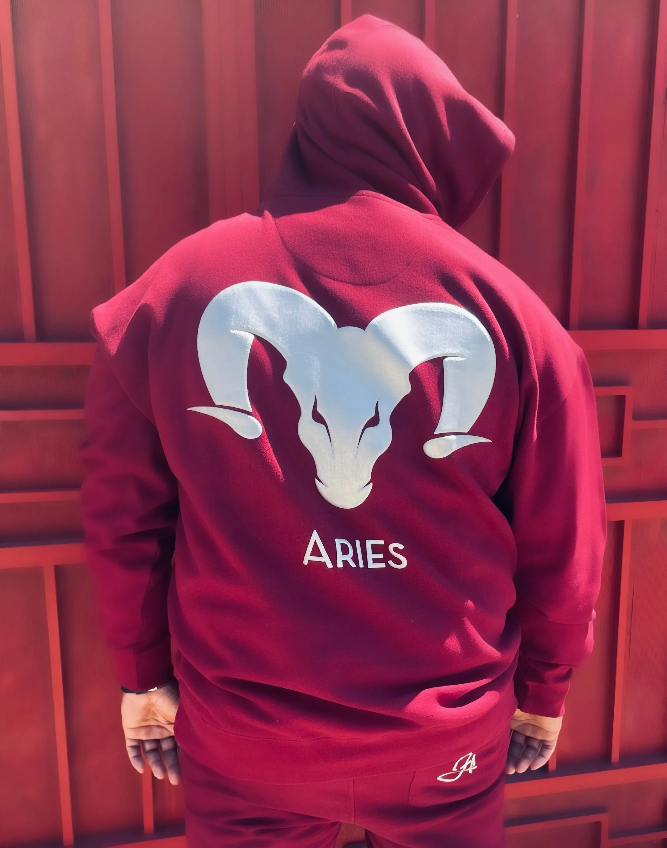 Fallon Aurielle Unisex Signature Aries Ram & Name Zodiac Jogging Set (Burgundy & Silver)