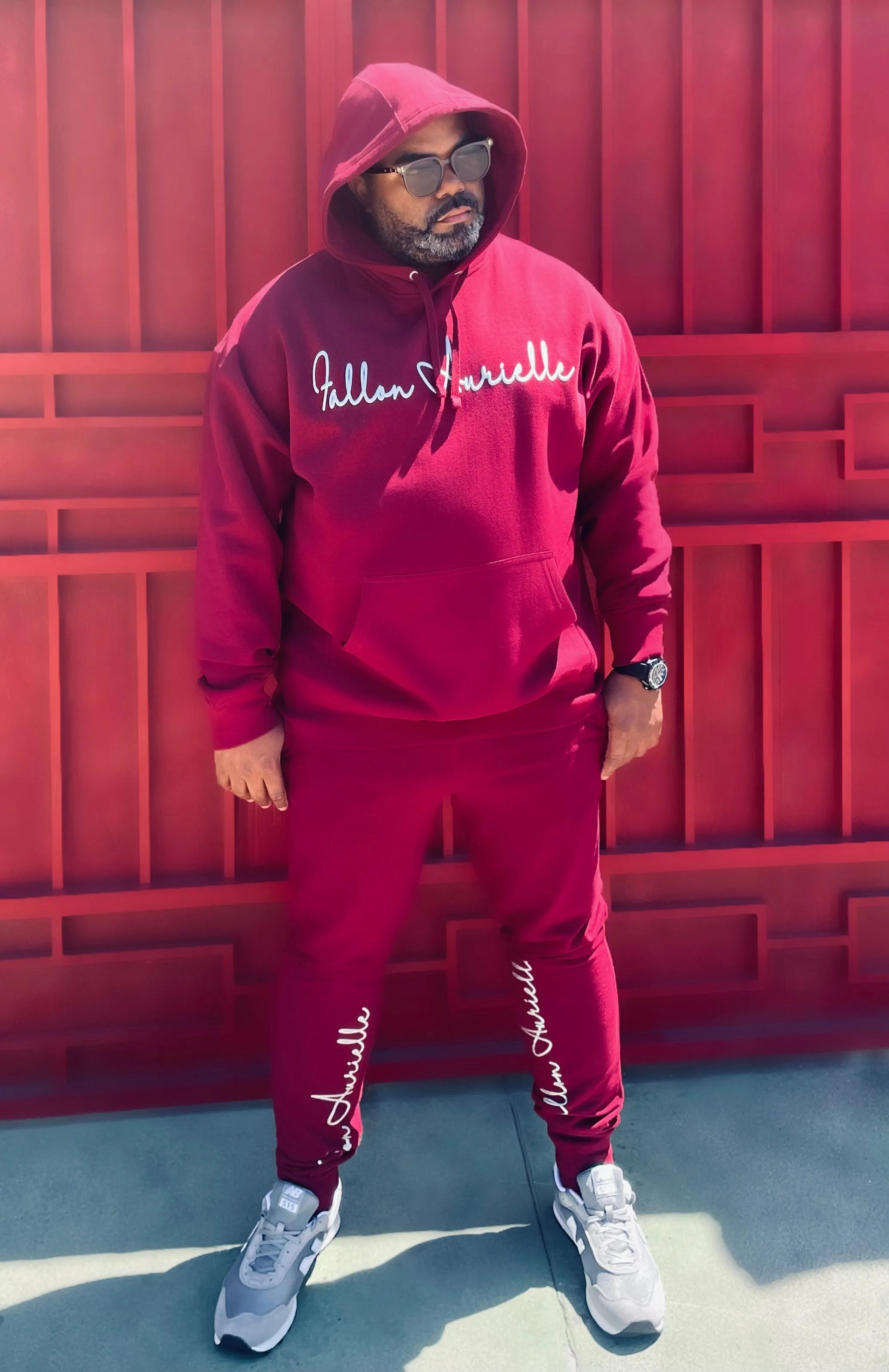Fallon Aurielle Unisex Signature Aries Ram & Name Zodiac Jogging Set (Burgundy & Silver)