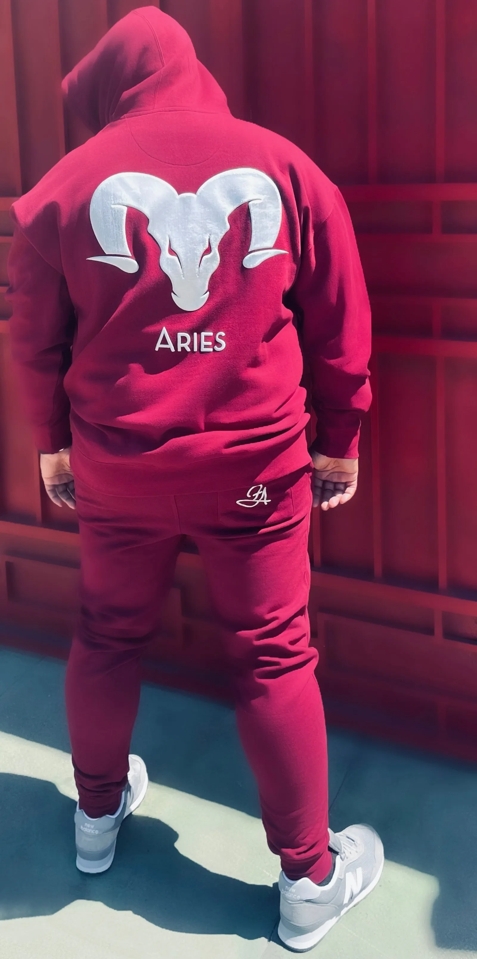 Fallon Aurielle Unisex Signature Aries Ram & Name Zodiac Jogging Set (Burgundy & Silver)